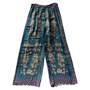 Anthro Aratta Silent Journey Wide Leg Pants Floral Royal Garden Sz L Flowy Boho